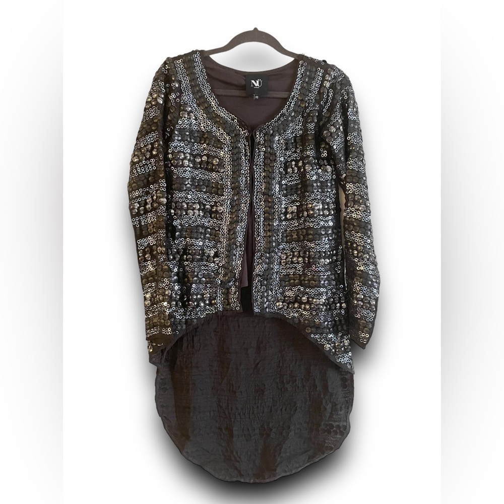 NU DENMARK Beaded Embellished Tailcoat Blazer Black Metal Gray Jacket Women's XS